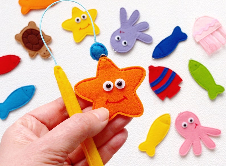 Magnetic Fishing Game, Felt Sea Animals with Fishing Pole, Educational Sensory Toy for Toddler and Baby, Gift for Kids 