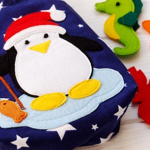 Christmas edition Magnetic fishing game set of 20 Felt sea animals – Educational sensory toys for toddlers and kids