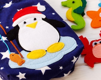 Felt Magnetic Fishing Game:  Sea Animals Playing Set in Christmas Themed Bag
