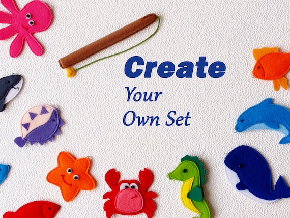 Custom Magnetic Fishing Game Felt Sea Animals Learning Toy, Sea Creatures  With Fishing Rod, Educational Sensory Game, Gift for Kids 
