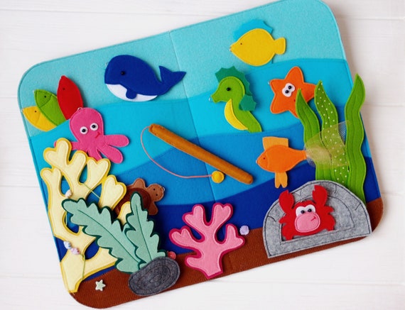 Under the Sea Play Set Magnetic Fishing Game With Felt Sea Play