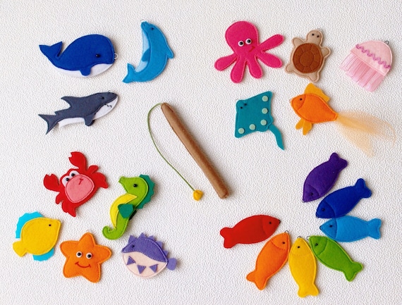 Magnetic Fishing Game Set of 20 Felt Sea Animals With Fishing Rod Montessori  Toys for Toddlers 2 Years Old 