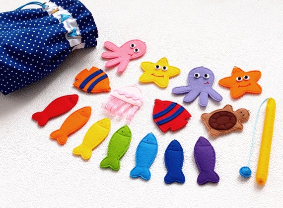 Magnetic Fishing Game, Felt Sea Animals With Fishing Pole