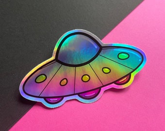 UFO Space Ship Alien - Holographic Sticker
