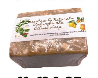 100% Natural Healthy Aging Ashwagandha Citrus Soap // Stress Hormone Decrease  // Free Exfoliating soap bag //Plant-Based //Block: 11-12.9oz