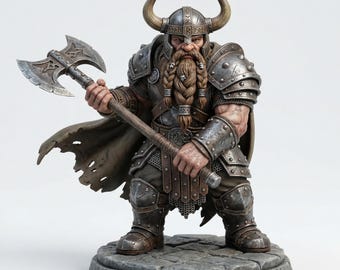 Dvärg med yxa 3D STL – Fantasy DnD Miniature