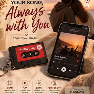 Spotify-Code-Kassetten-Schlüsselanhänger | Personalisiertes Songgeschenk | Scannbarer Spotify-Schlüsselanhänger | Geschenkidee für Paare und Freunde