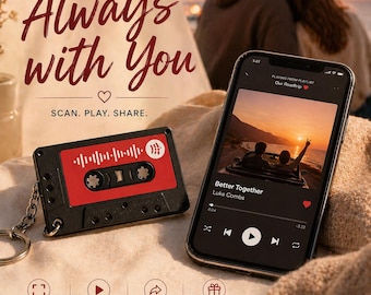 Spotify-kodkassettnyckelring | Personlig låtpresent | Skannbar Spotify-nyckelring | Presentidé för par och vänner