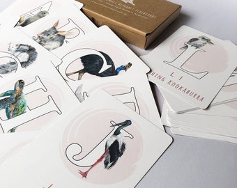 Tarjetas didácticas del alfabeto - Animales australianos / Tarjetas didácticas Montessori / Ilustradas a mano / Tarjetas de aprendizaje / Educación en casa para niños pequeños