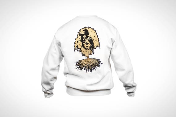 Winter Sweater White RG Logo & Lion Roots in Gold and Black Print Winter Sweater White RG Logo & Lion Roots in Gold and Black Print