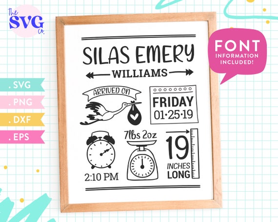 Download Birth Announcement Svg Template Birth Stats Template Svg Etsy