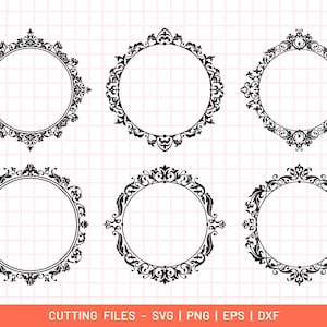 Pacchetto SVG con cornice vintage - Cornice monogramma SVG, Cornice circolare SVG, Cornice ornamentale SVG -