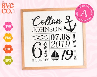 Birth Announcement SVG, Birth Stats SVG file for Cricut - Baby Boy Birth Stats Keepsake SVG Template