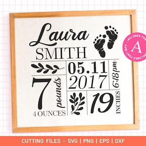 Birth Stats SVG Template: Baby Announcement Cutting File