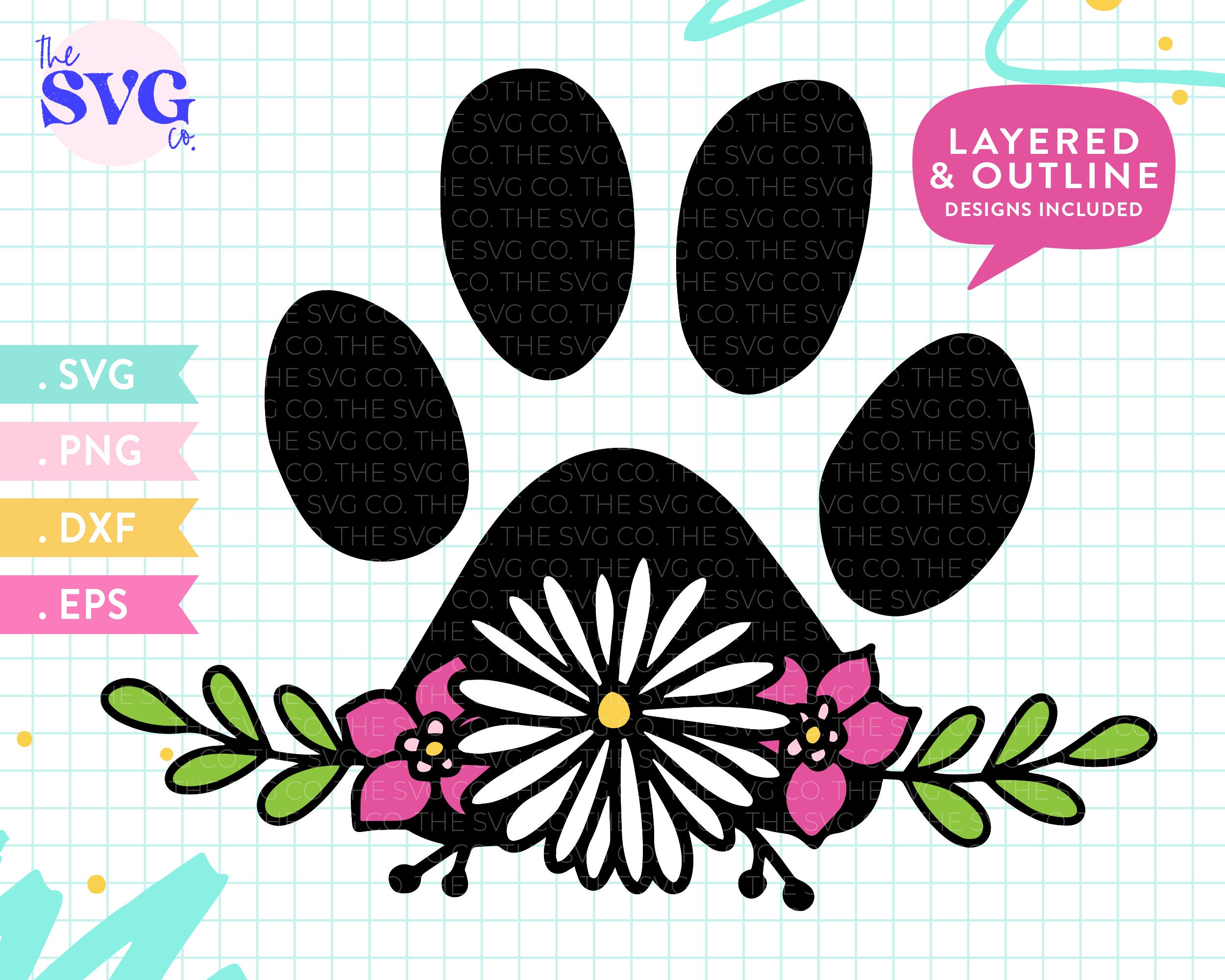 Flower Dog Paw Print SVG