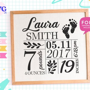 Birth Stats SVG  - Birth Announcement SVG Template, Birth Stats Template, Baby Stats Svg, New Baby Svg, Birth Template cutting file PNG