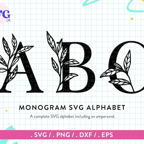 Leaf Alphabet Monogram Font Svg - Floral Wedding Monogram -  Letter Svg, Initial Svg, Alphabet Svg, Font Svg, Monogram Svg