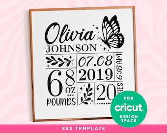 Butterfly Baby Birth Announcement Template - SVG files for Cricut