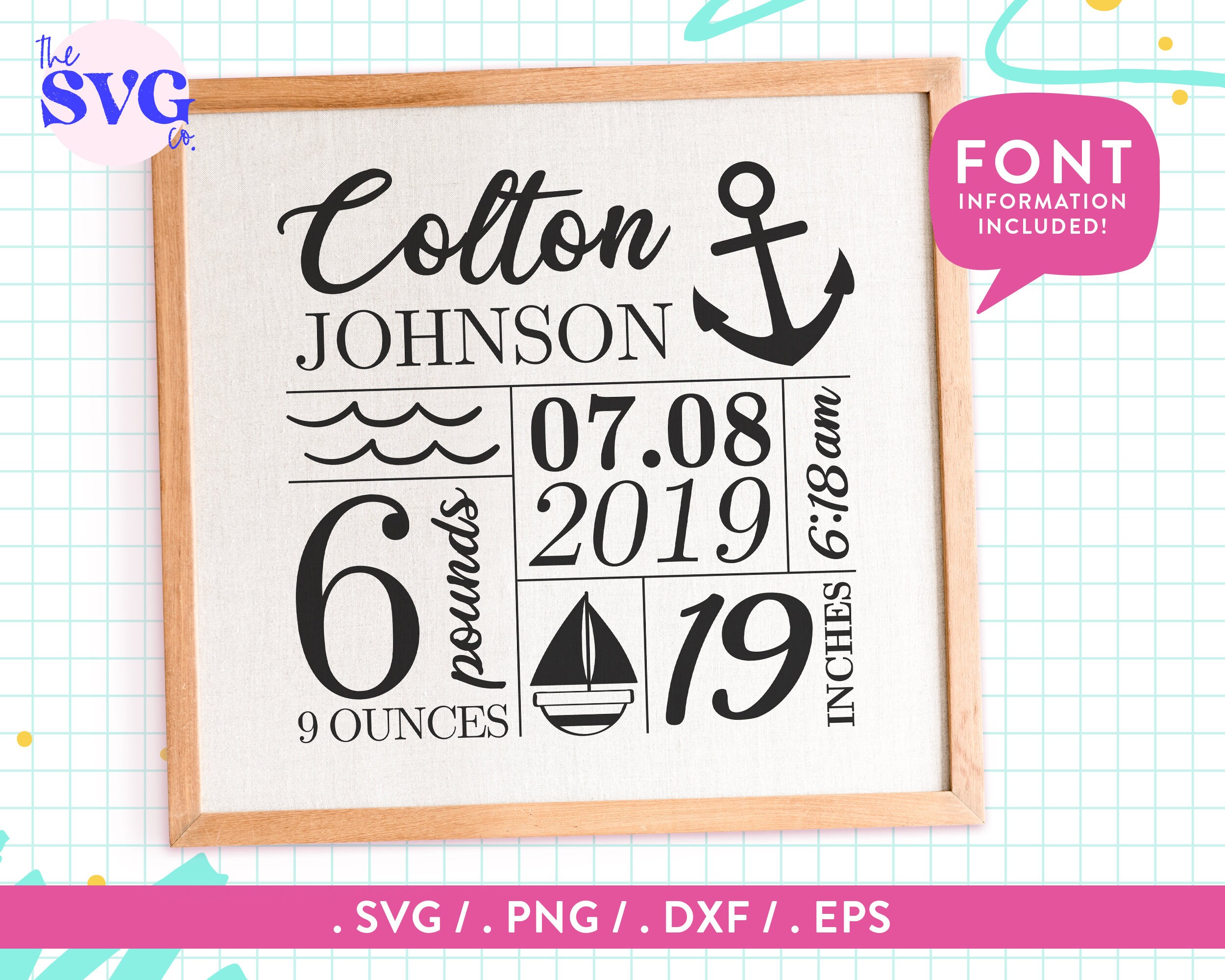 Download Nautical Birth Stats Svg Birth Announcement Svg Template Etsy