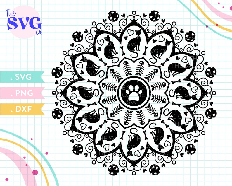 Cat Mandala SVG Cute Cat Silhouette Cutting File Cat | Etsy