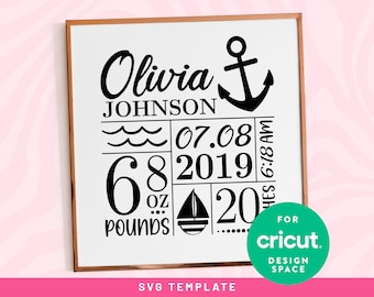 Nautical Baby Birth Announcement Template - SVG files for Cricut