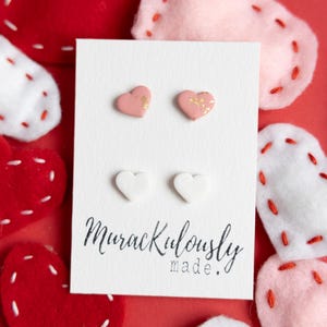 CLAY EARRINGS | Valentine&#39;s Day Heart Studs (2Pack)