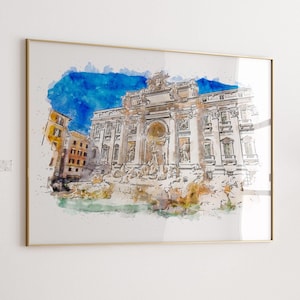 Trevi Fountain Watercolor Print: Rome Italy Travel Art