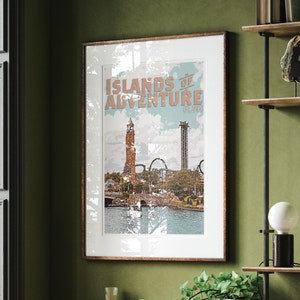 Póster retro de Islas de la Aventura, Orlando, Impresión de Universal Studios, Póster de Universal Orlando, Florida, Póster de Universal Orlando Resort