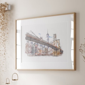 Brooklyn Bridge Watercolor Print: NYC Skyline Art