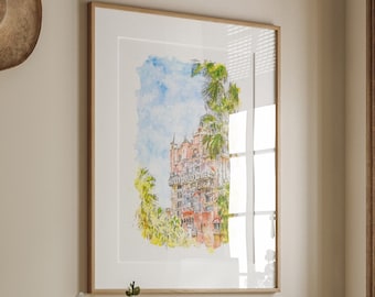 Tower of Terror Watercolor Print: Disney Hollywood Studios Art