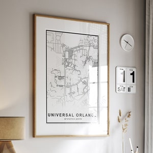 Universal Studios Orlando coördineert zwart-wit kaartafdruk, kaartcadeau, kunst aan de muur, Orlando kaartafdruk, reisafdruk, Florida prints