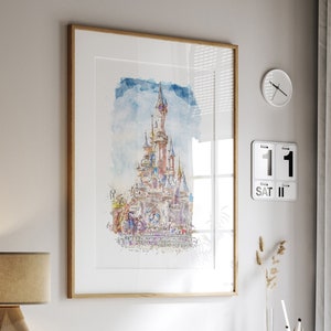 Disneyland Paris Castle Watercolour Print,  Disney Print,  Disneyland Paris Print,  Disney Gift, Disneyland Art, Disneyland Paris, Paris