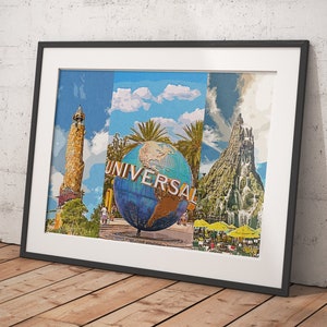 Póster retro de Universal Orlando Resort, impresión de Universal Studios, póster de Universal Orlando, Florida, impresión de Volcano Bay, póster de los 3 parques