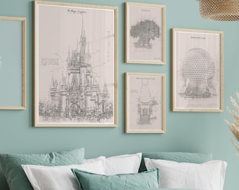 Disney World Blueprint Posters, Four Parks Retro Maps (Multiple Sizes)