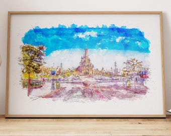 Disneyland Paris Art Print: Watercolor Castle Scene (Multiple Sizes)