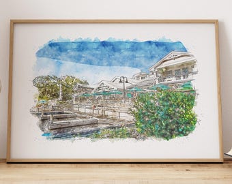 Disney Old Key West Druck: Aquarell Wandkunst (Orlando, Florida)