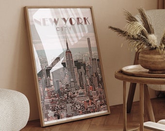 New York City Skyline Print: Vintage Retro Style - Empire State View