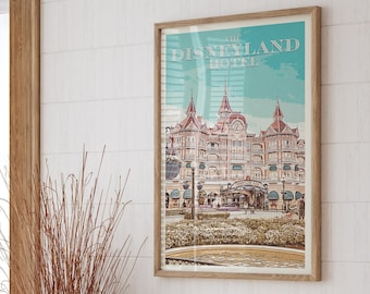 Disneyland Paris Hotel Retro Poster, Disneyland Paris Print, Disneyland Hotel Print, Disney Print, Disney Parks Print, Disneyland Paris Art