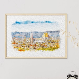 Florence Italy Watercolour Print, Piazza Del Duomo Print, Florence Painting, Cathedral of Saint Mary of the Flower, Firenze Print