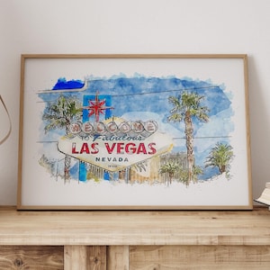 Las Vegas Watercolour Print, Viva Las Vegas Print, Nevada Print, Las Vegas Sign Print, Vegas, Las Vegas Strip Print, Stag Do Gift, Nevada