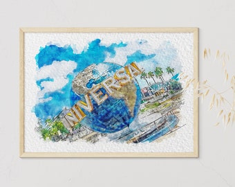 Universal Studios Globe Print: Orlando Watercolor Art (multiple