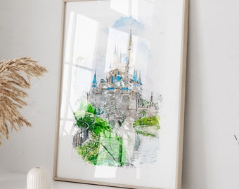 Cinderella Castle Watercolor Print, Magic Kingdom Disney (A5-A1 Sizes)