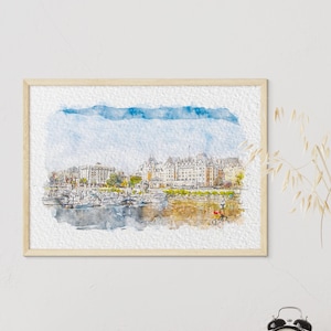Victoria Harbour Watercolor Print: Vancouver Canada Painting