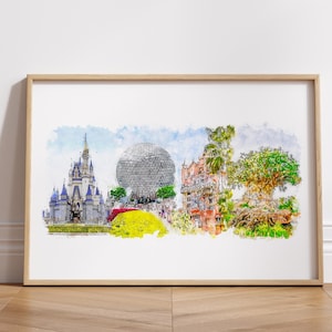 Disney World Watercolor Print - Four Parks Art A5 to A1