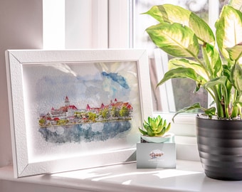 Impressão Grand Floridian Disney - Arte em aquarela para resort
