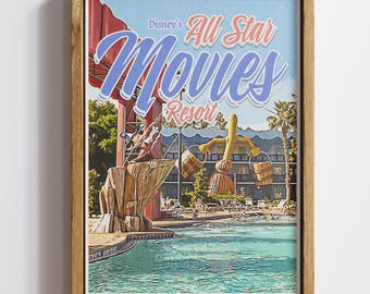 All-Star Movies Resort Print: Retro Disney World Art, Vibrant Colors