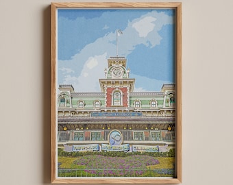 Magic Kingdom Entrance Poster: Retro Disney Print, WDW 50th