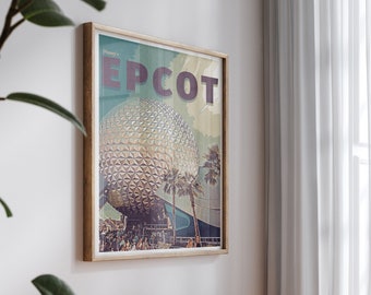 Disney Epcot Poster, Retro Style, Spaceship Earth (Multiple Sizes)