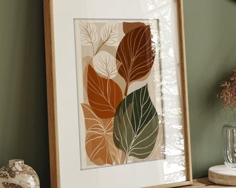 Abstract Autumn Leaf Print, Minimalist Botanical Art (Warm Earth Tones)