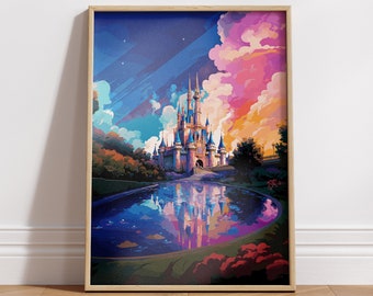 Retro Futurism Cinderella Castle Art Print, Magic Kingdom Decor, Vibrant Disney Poster, Disney Print, Cinderella Castle, Disney Parks Decor